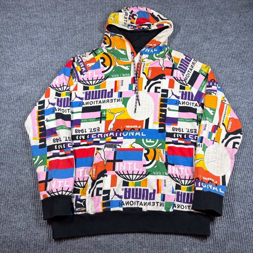 Puma International Hoodie Mens L All Over Print Multi Color Graphic Pullover